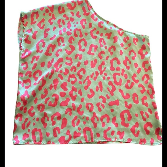 Entro Asymmetrical Green and Pink one shoulder Tank Top - Picture 2 of 6